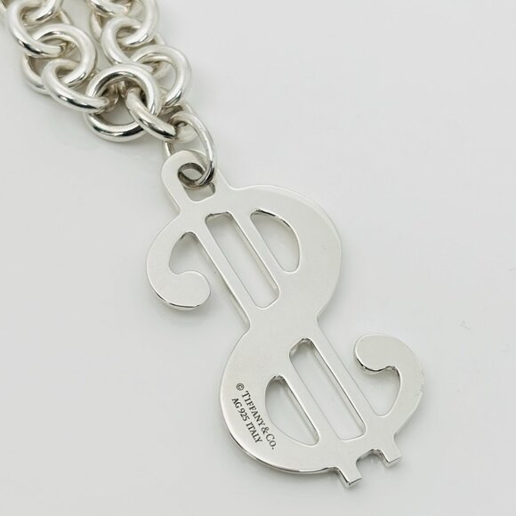 RARE Tiffany & Co Dollar Sign Money Pendant Chain Necklace in Sterling Silver - Picture 6 of 9